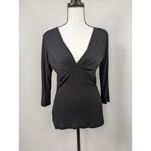 Y2K Top Babydoll V-Neck Black Dark Romantic Whimsigoth Feminine Office A076